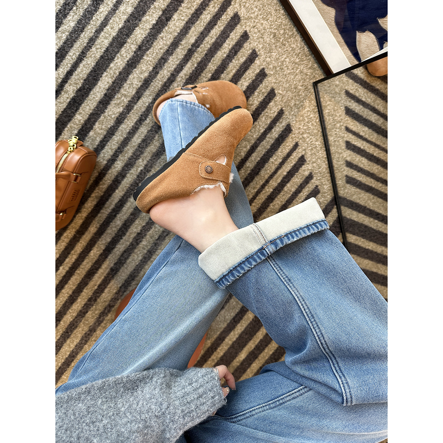 温暖过冬！~浅蓝色加厚绒直筒牛仔裤女秋冬保暖显瘦宽松阔腿长裤,女装/女士精品,牛仔裤,淘宝优惠券,粉丝福利购,淘宝优惠卷