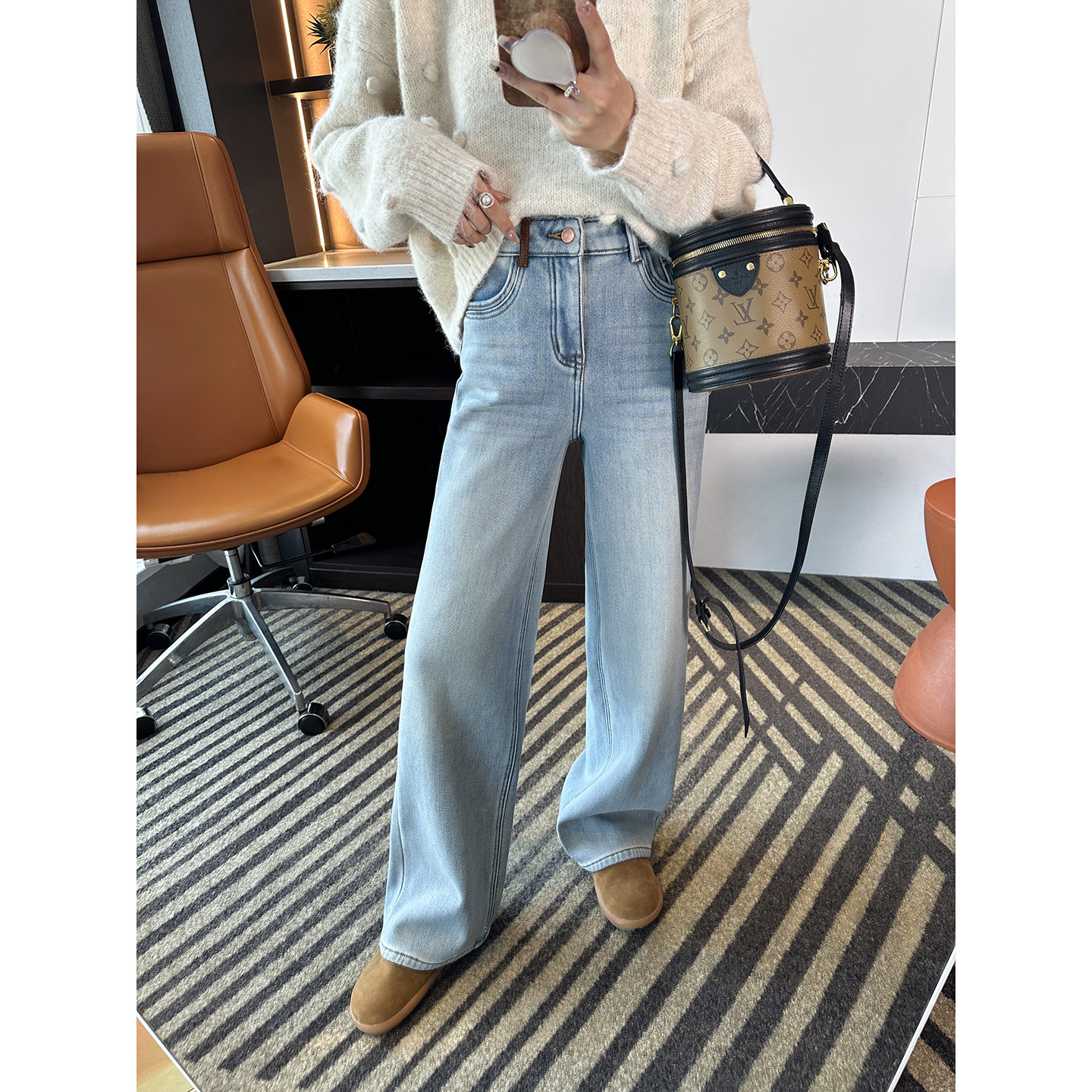 双生水洗色！~加厚复合绒窄版牛仔裤女秋冬新款宽松直筒阔腿长裤,女装/女士精品,牛仔裤,淘宝优惠券,粉丝福利购,淘宝优惠卷