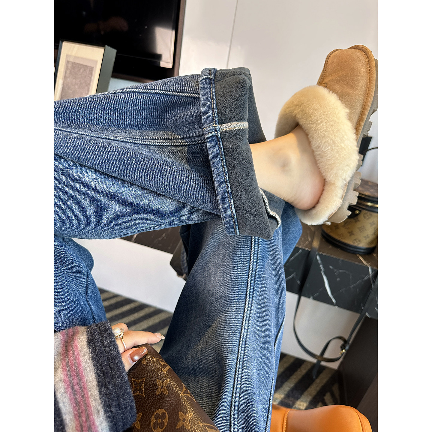 绝版裤型！~显瘦立裁阔腿牛仔裤女秋冬新款加厚复合绒宽松长裤子,女装/女士精品,牛仔裤,淘宝优惠券,粉丝福利购,淘宝优惠卷