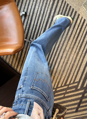 自留！标杆裤型~四面弹窄版直筒牛仔裤女2026新款春季宽松阔腿裤