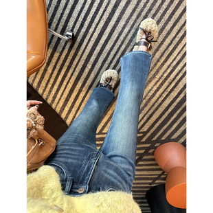 弹力九分裤 腿精DNA 加厚绒修身 女秋冬新款 显瘦高腰微喇叭牛仔裤