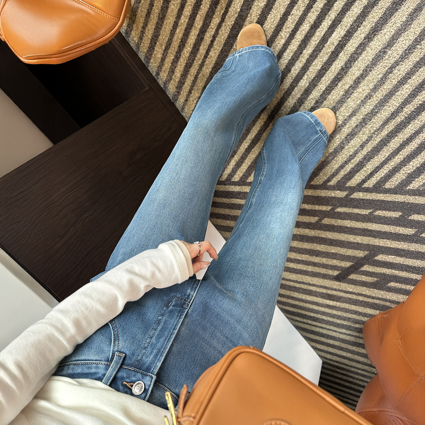 视觉大长腿！加厚黄金绒微喇叭裤