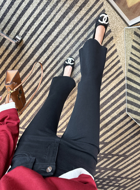360万向弹！~黑色高腰微喇牛仔裤女春季新款百搭修身显瘦九分裤子