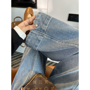 小个子宽松九分阔腿气球裤 buling爆闪 春季 女新款 重工烫钻牛仔裤