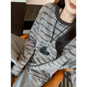 本期搭配王 宽松百搭圆领上衣 女秋冬新款 软糯糯条纹长袖 打底衫