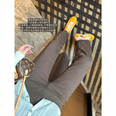 女2026春高腰显瘦弹力九分直筒牛仔裤 复古咖色烟管裤 型 王炸裤