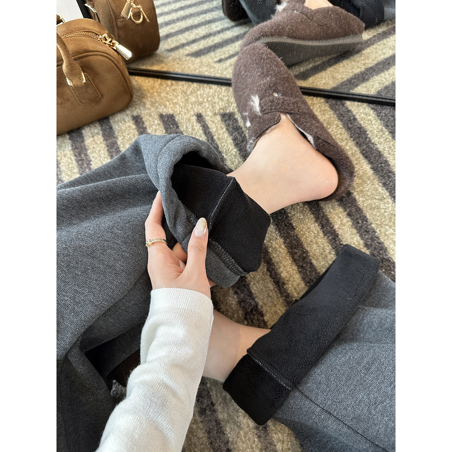 过冬刚需！~两穿抽绳弯刀休闲裤子女冬季加绒松弛感宽松阔腿长裤,女装/女士精品,休闲裤,淘宝优惠券,粉丝福利购,淘宝优惠卷