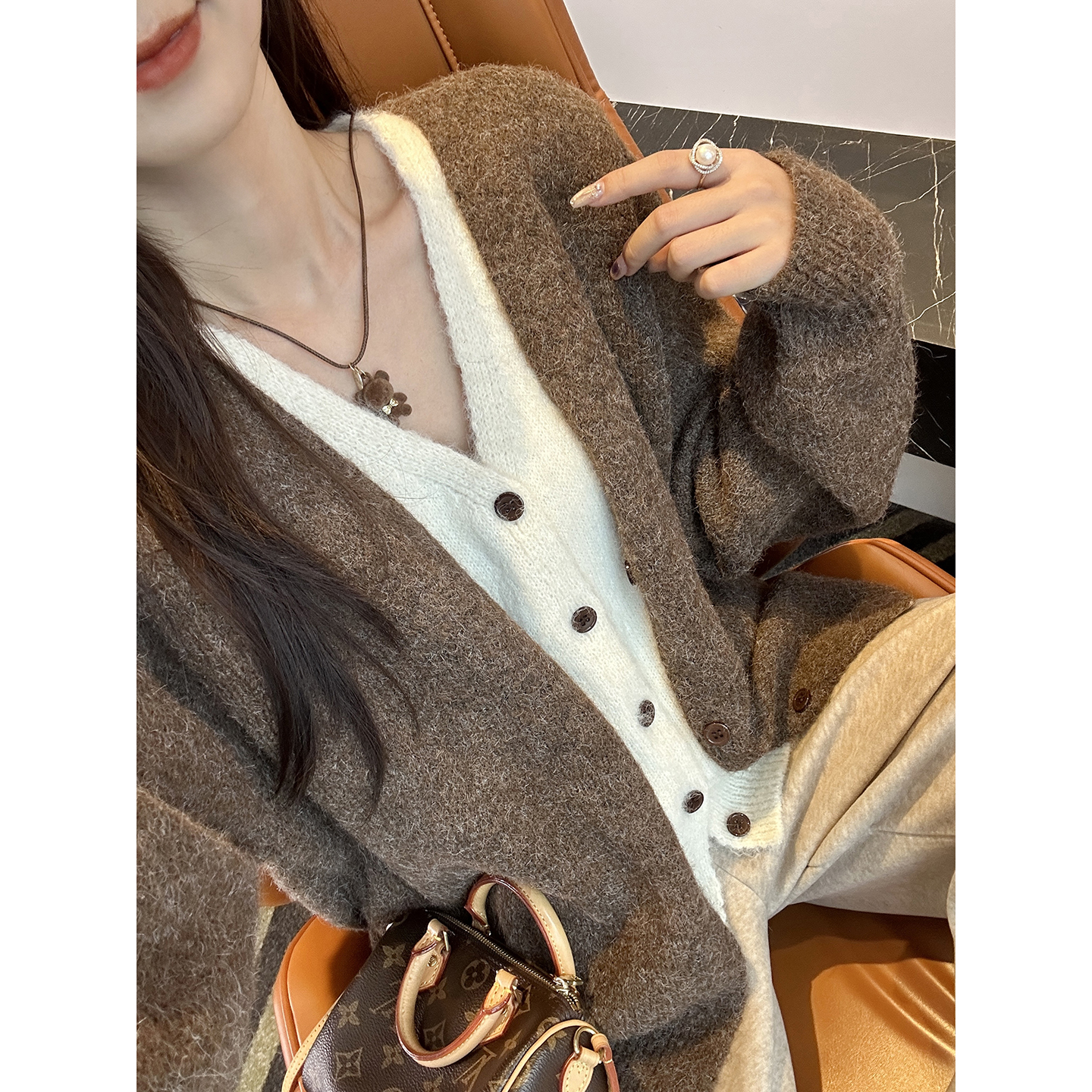 高级格雷系！~假两件V领针织开衫