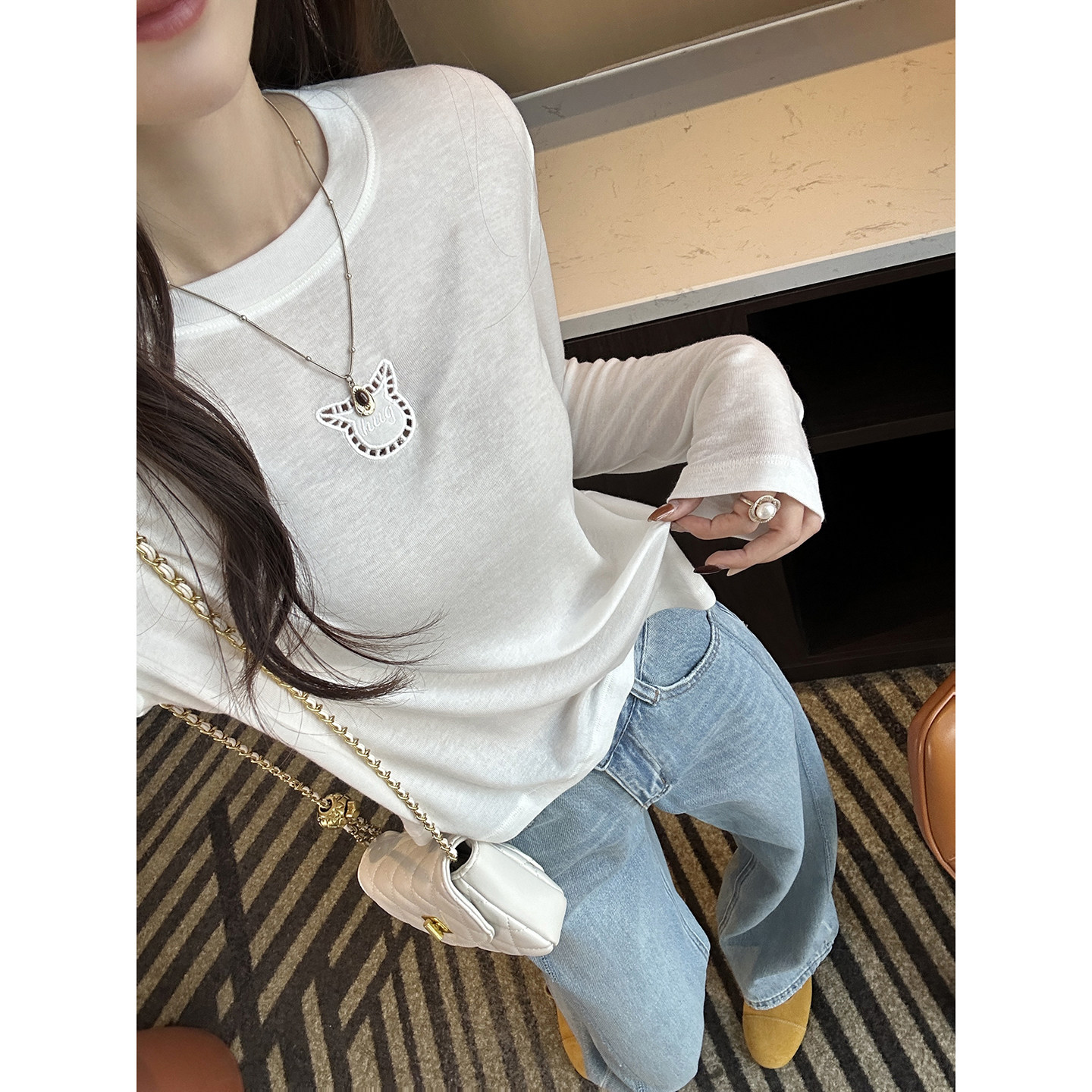 爆显温柔！~小怪兽刺绣长袖上衣百搭圆领天丝羊毛T恤女2026春新款,女装/女士精品,T恤,淘宝优惠券,粉丝福利购,淘宝优惠卷