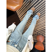 加绒弹力显瘦长裤 女2026早春新款 高腰微喇叭牛仔裤 长腿生成器