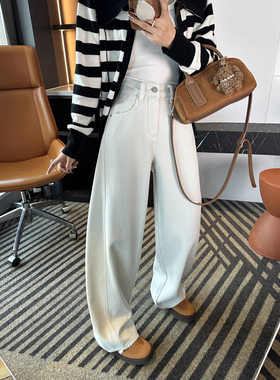 保暖显瘦双buff  加厚绒阔腿弯刀裤女2025新款高腰垂感宽松牛仔裤