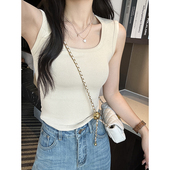 遮副乳 宽肩吊带背心女春夏新款 修身 纯欲风 外穿无袖 方领打底上衣