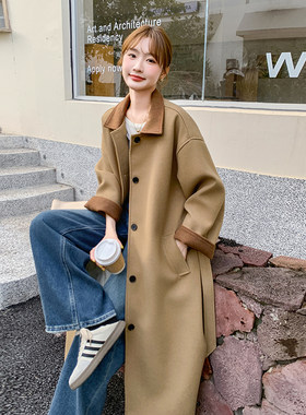 卡其色高级感毛呢大衣女中长款韩系气质羽绒内胆外套
