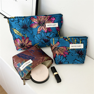 复古风大容量霓彩大花印花百搭手拿化妆包口红化妆品内胆包收纳包