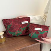 复古立体浮雕布艺化妆包便携护肤品收纳包钱包卫生巾包洗漱包内胆