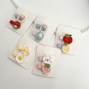 鸭嘴夹郁金香儿童少女全包宝宝夹可爱手工钩织针织洋气毛线成品