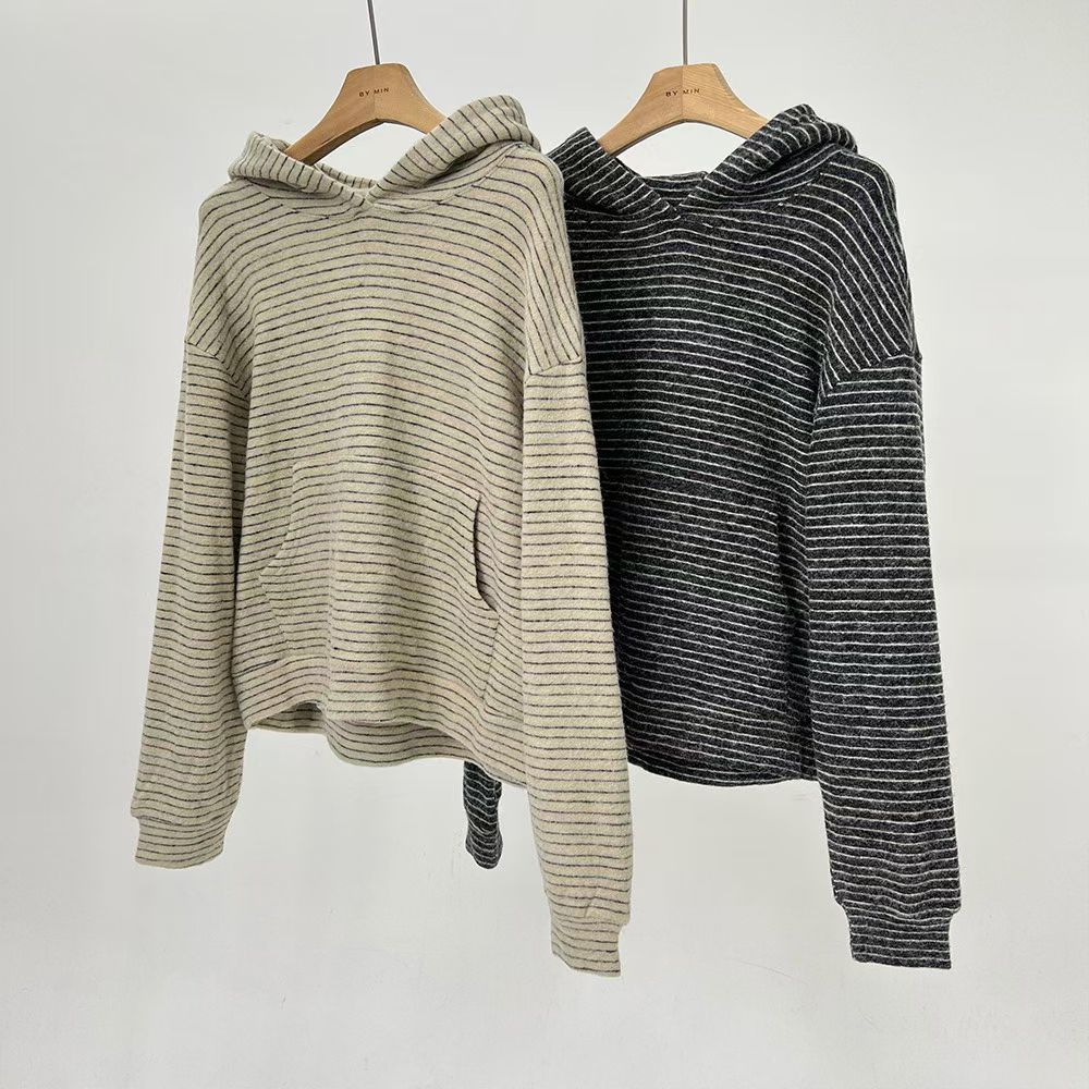 韩国东大门2025秋季新款时尚百搭条纹连帽卫衣女