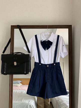 【背带裤】狗皮皮JK原创绀色背带短裤海军风JK制服
