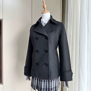 原创双排扣大衣秋冬保暖日系校供感外套 京都雪
