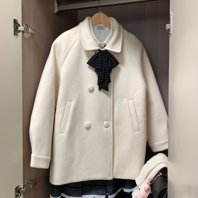 【小奶芙】狗皮皮JK原创双排扣呢大衣女秋冬长款外套