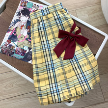 【柠檬冰】 原创柠檬冰黄色格裙学院狗皮皮jk制服短裙