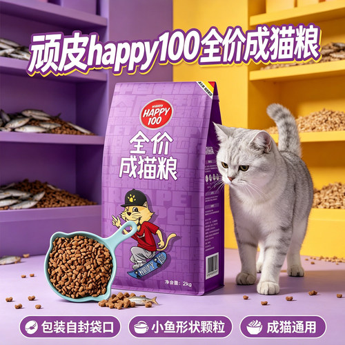 顽皮happy100猫粮全价通用猫主粮