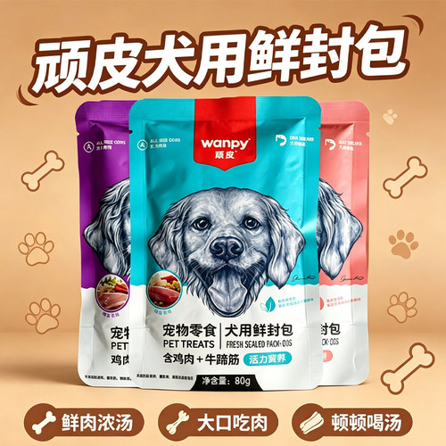 顽皮wanpy宠物狗狗鲜封包鲜肉肉蛮多湿粮主食伴侣狗犬零食餐包
