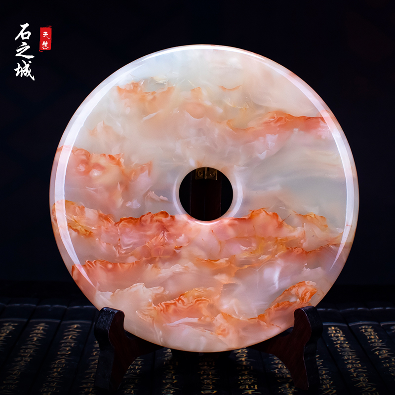 纯天然玉石平安扣摆件客厅办公室招财装饰品新居高档商务乔迁礼品