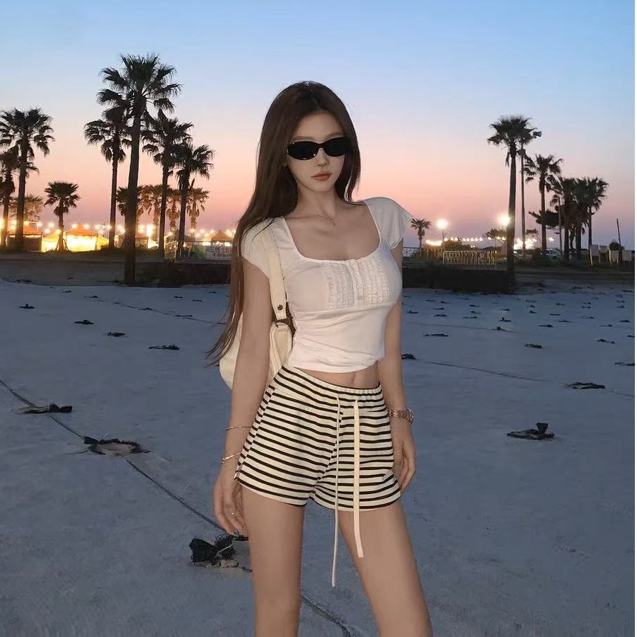 JMSHOP 条纹法则 超chill松弛感短裤女设计感居家/外出百搭休闲裤