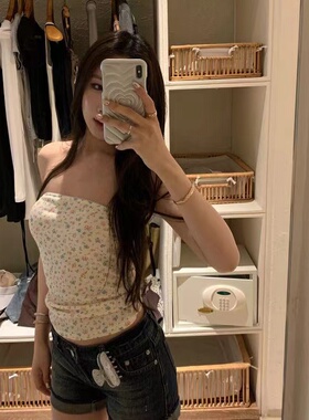Wuu2sweet吴太甜 碎夏时光 碎花抹胸背心女夏季修身显瘦内搭上衣