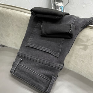 抓毛加厚水洗黑灰修身 男潮秋冬流行青春微弹休闲 小脚九分牛仔长裤