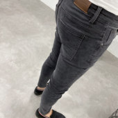 百搭 灰色修身 小脚牛仔长裤 一条时尚 男士 潮牌夏秋青年弹力中低腰