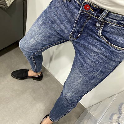 水洗蓝猫须抓痕小脚男潮青年长裤