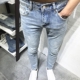 猫须浅蓝小脚牛仔裤 潮男春夏新韩版 修身 青年社会小伙网红快手chic