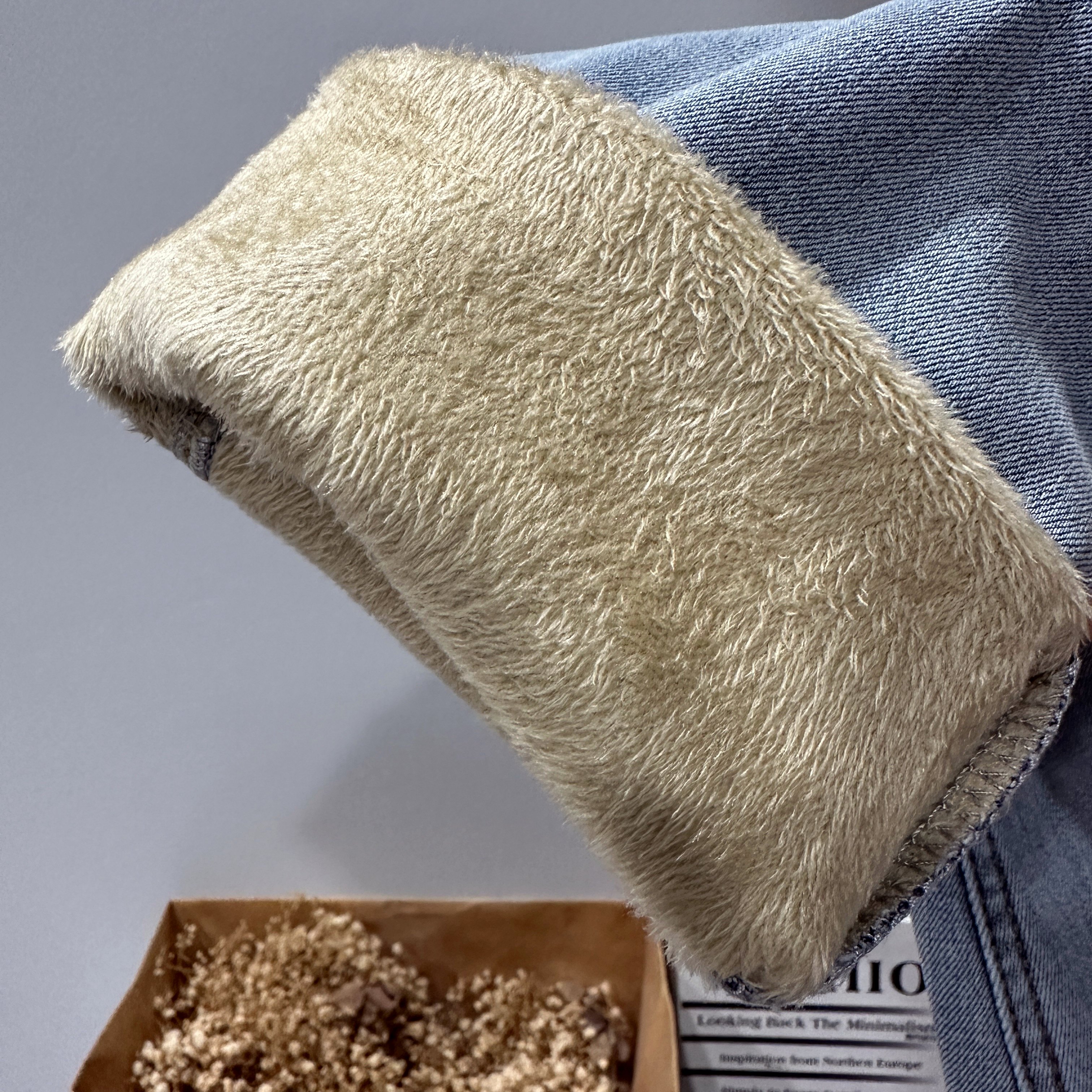 浅白蓝色加绒加厚保暖修身小脚牛仔裤男士秋冬新款潮流长裤九分裤