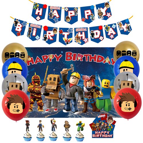 Roblox主题生日装饰海报气球拉旗