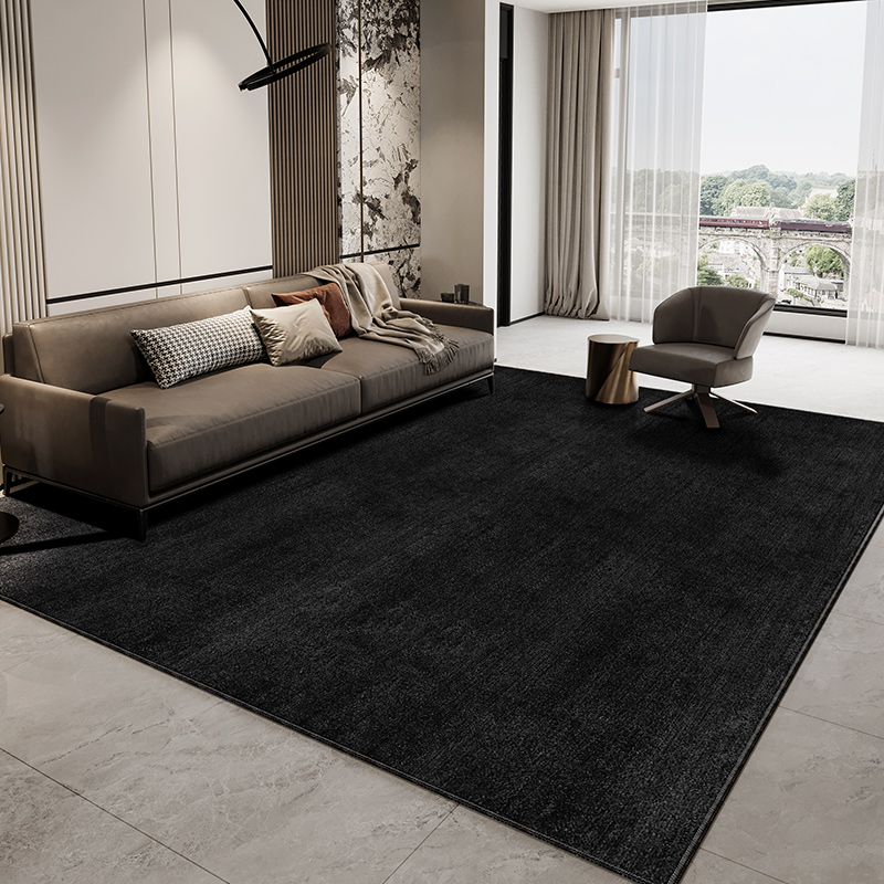 纯色客厅地毯家用卧室沙发茶几毯高级感黑色加厚免打理可裁剪地垫