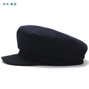 春秋天老人圆顶帽子老式中山帽老头布款羊毛呢军帽冬季爷爷平顶帽