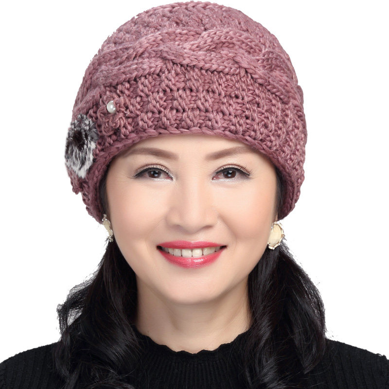 新款加绒帽子针织帽中老年人棉帽女冬帽加厚老太太秋冬保暖毛线帽