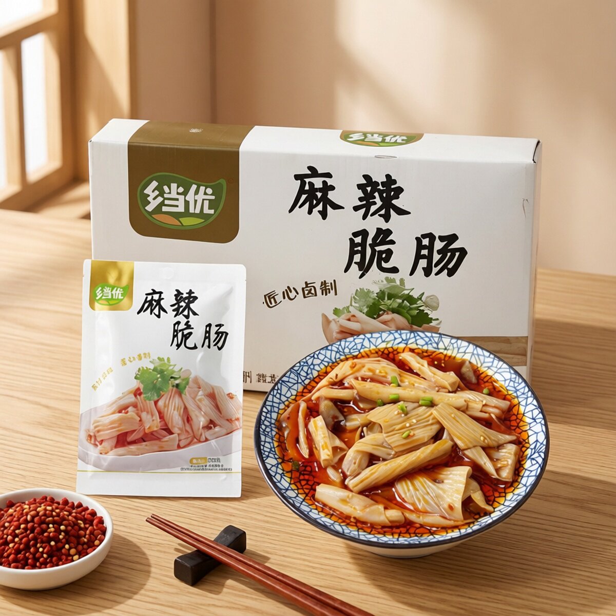 乡当优麻辣脆肠红油鸭肠头四川卤鸭郡把香辣脆鸭食管凉拌菜商用