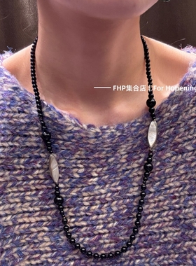 黑玛瑙长款毛衣链简约串珠项链