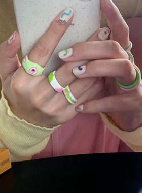 小清新风手绘滴油少女心戒指