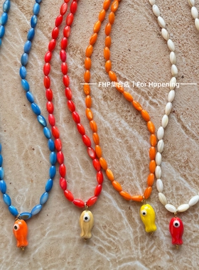 彩色贝壳小鱼串珠项链海岛度假风