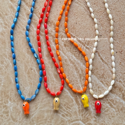 彩色贝壳小鱼串珠项链海岛度假风
