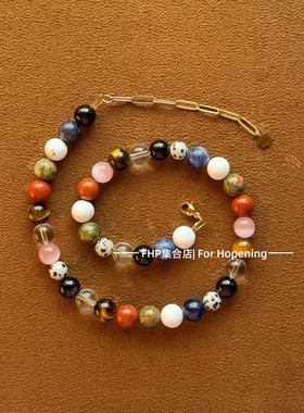 多元素天然石串珠项链高级气质感