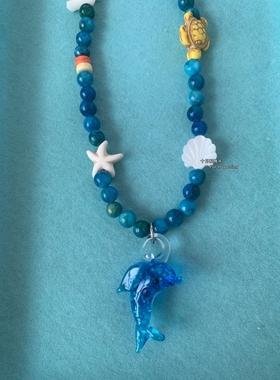 天然石琉璃海豚串珠项链原创设计