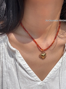 FHP 小众ins手工纹理小鱼海星海螺天然石串珠项链 叠戴气质锁骨链