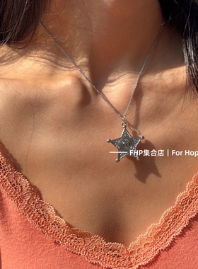 铜韩系五角星吊坠长项链两种戴法