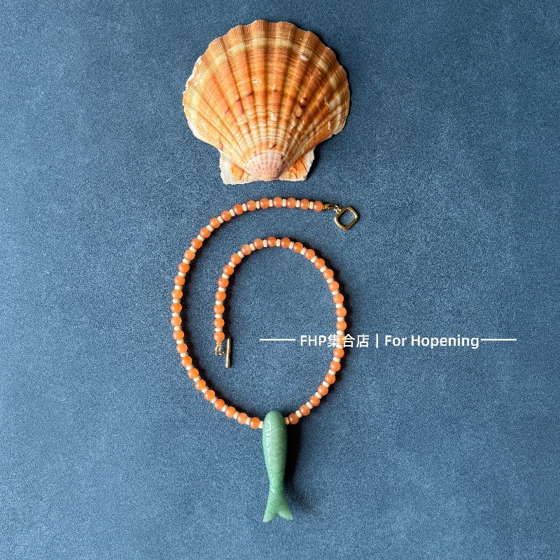 天然石小鱼串珠项链ins博主同款