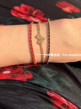 s925银手工编织小鱼红色手链中式